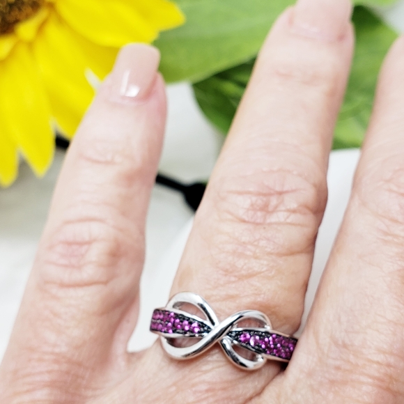 New - 925 Sterling Silver Infinity Pave Pink CZ Ring Sz8 - Picture 7 of 7